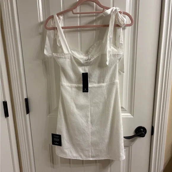 Lulus NWT Glowing Intentions White Sequin Bustier Tie-strap Mini Dress - Size S - Picture 6 of 15